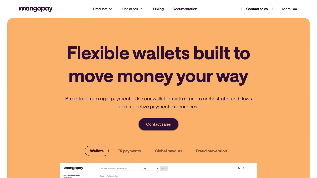 Screenshot of Mangopay website