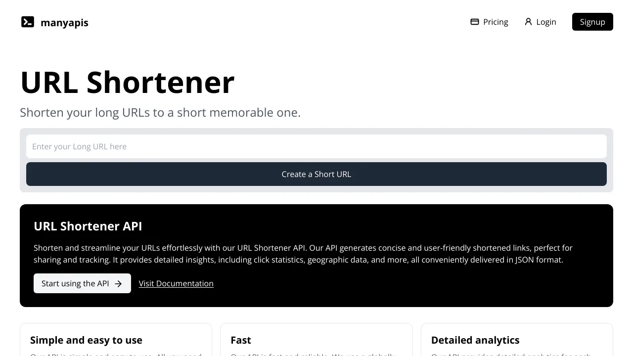 Screenshot of Manyapis Short URL website