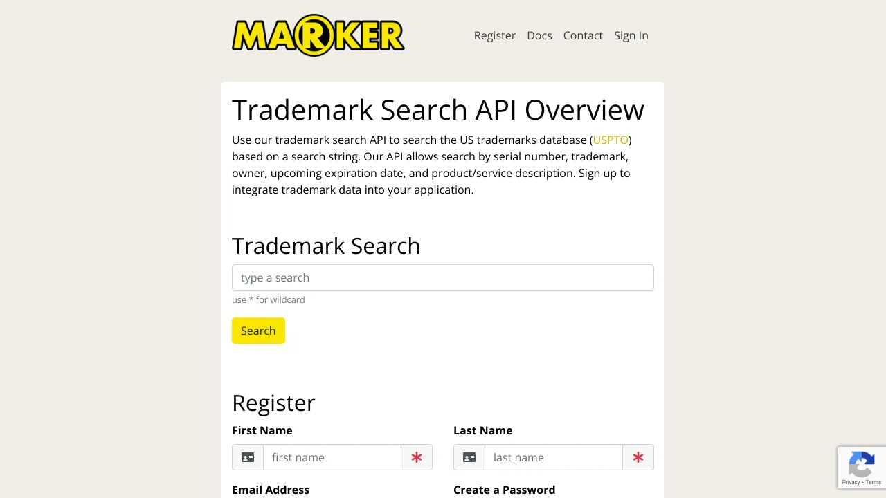 Screenshot of MarkerAPI website