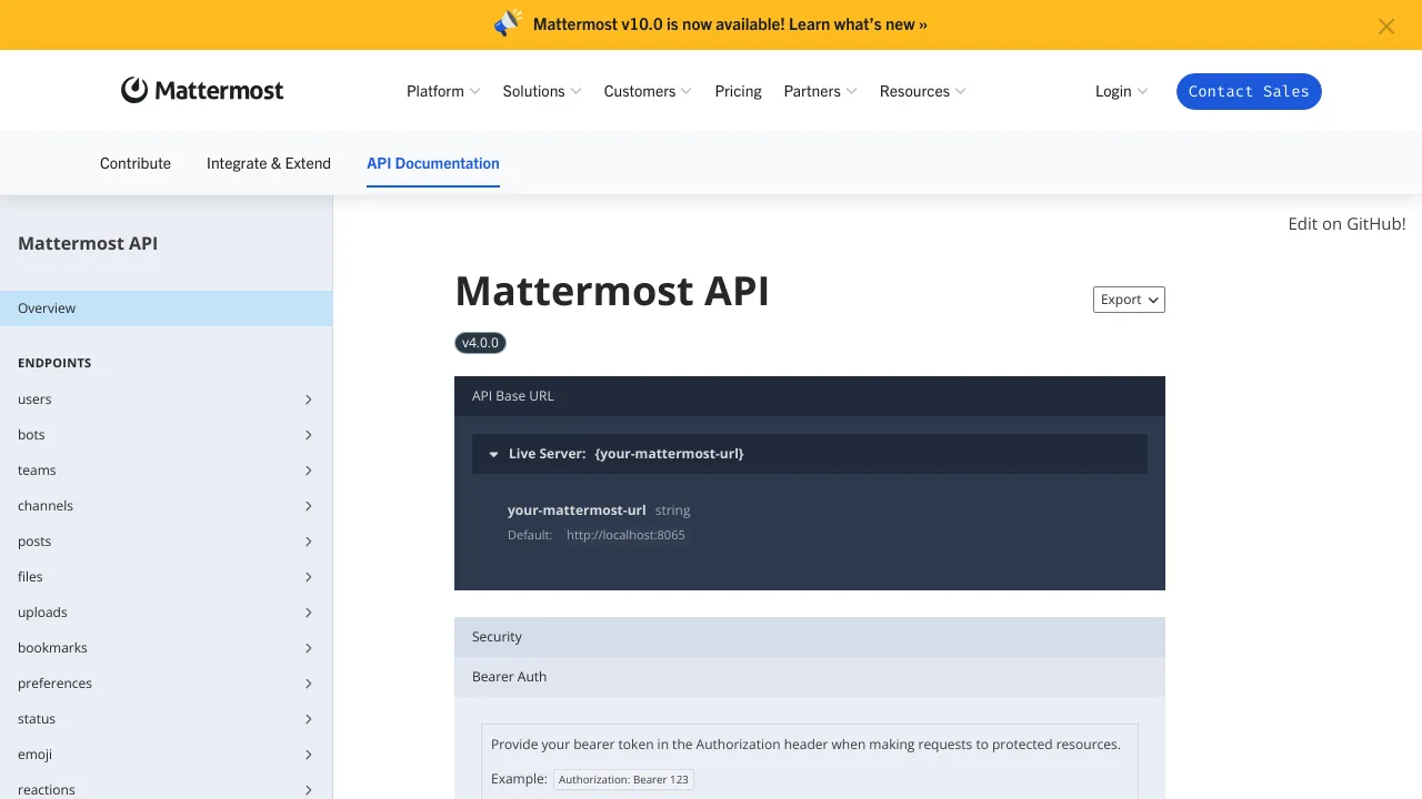 Screenshot of Mattermost website