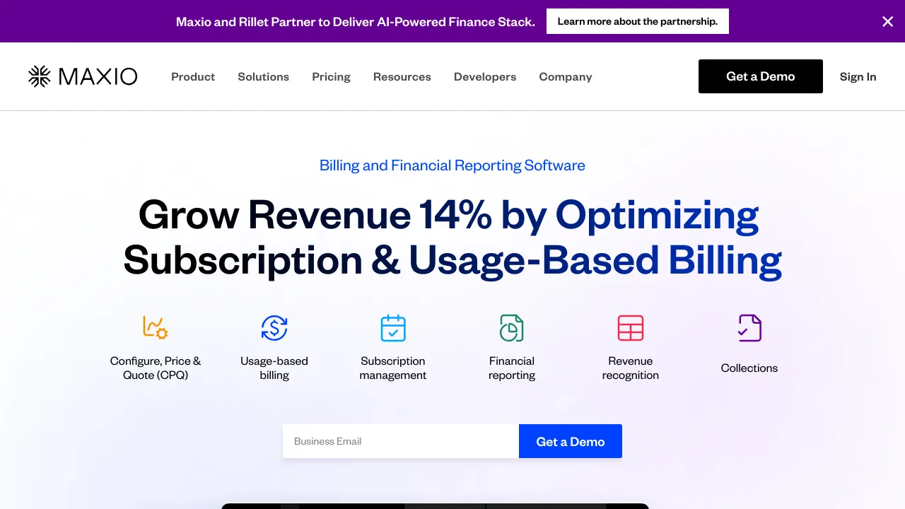 Screenshot of Maxio (Chargify) website