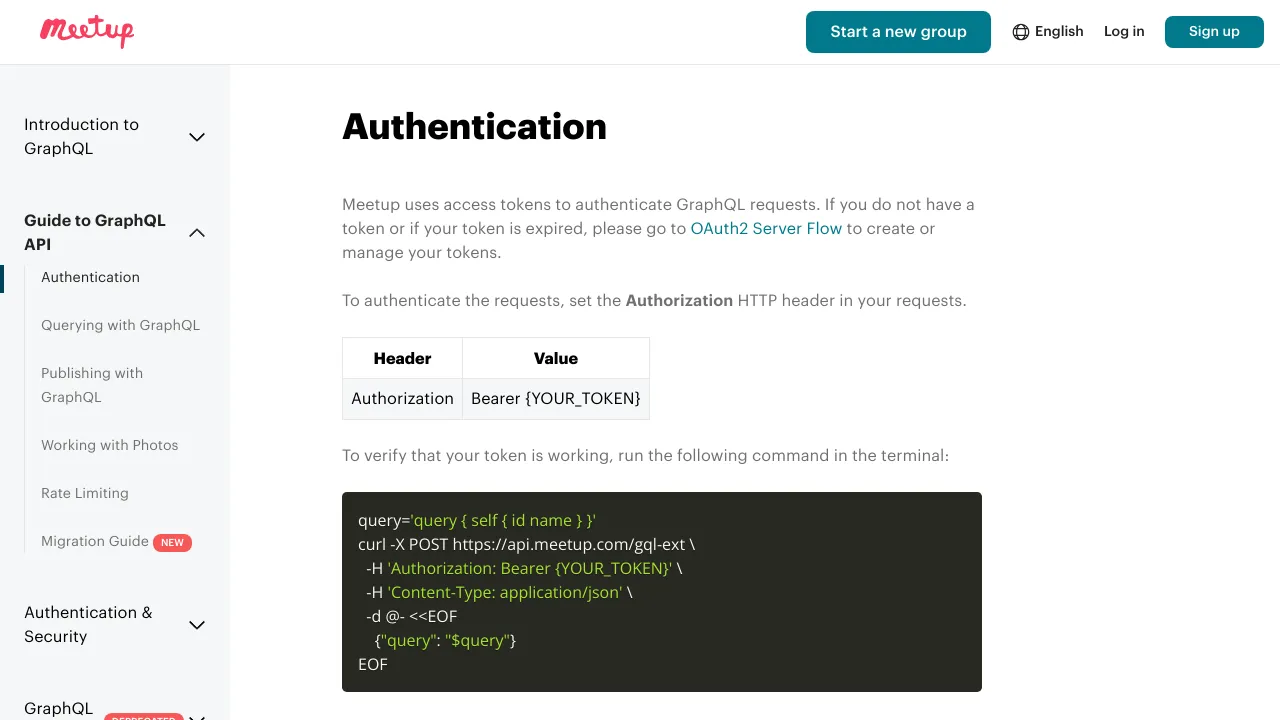 Screenshot of Meetup website