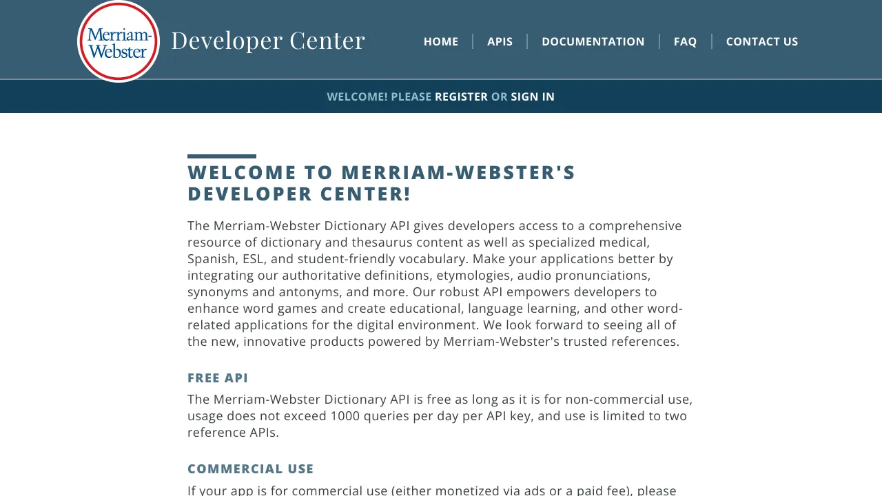 Screenshot of Merriam-Webster website