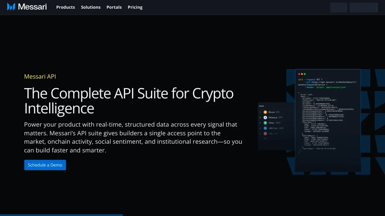 Screenshot of Messari website