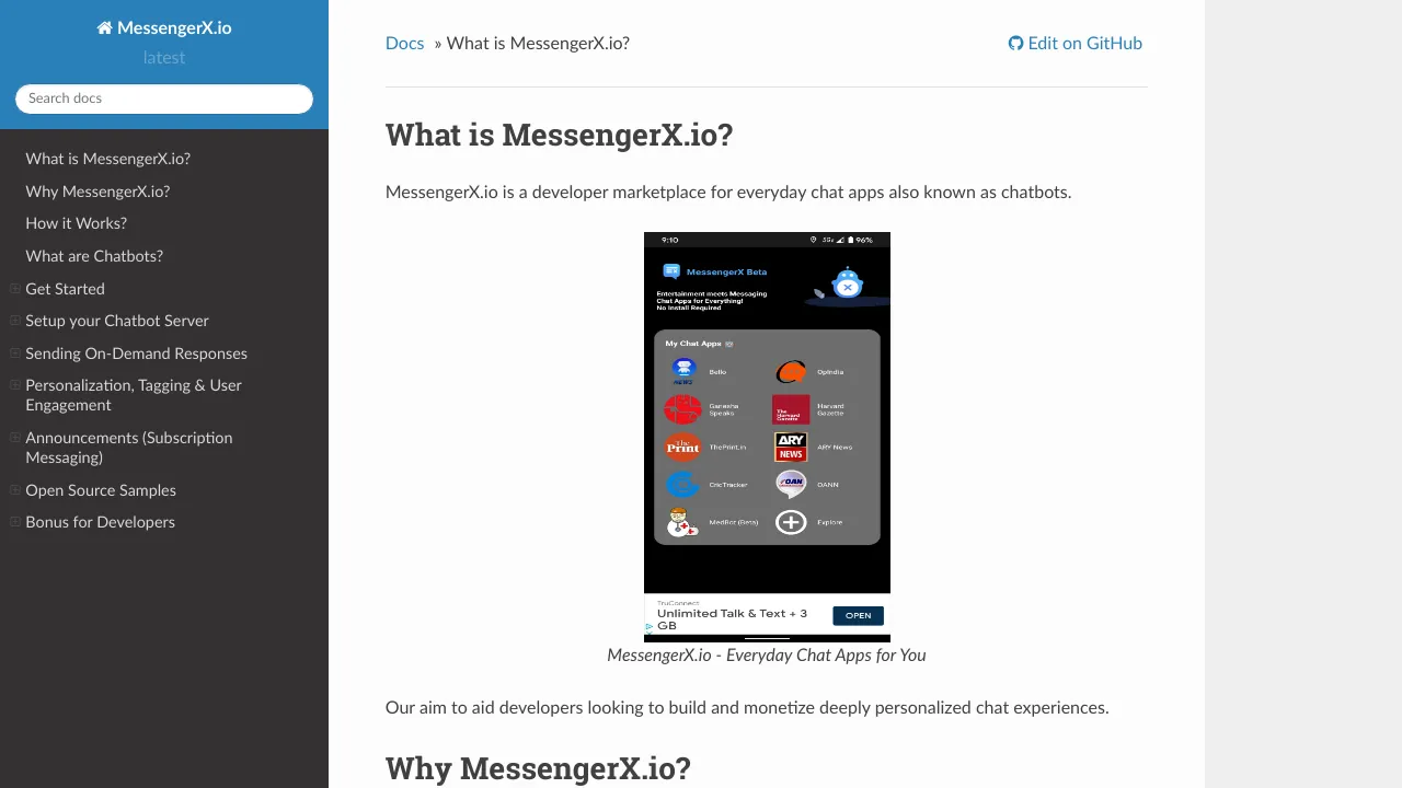 Screenshot of MessengerX.io website