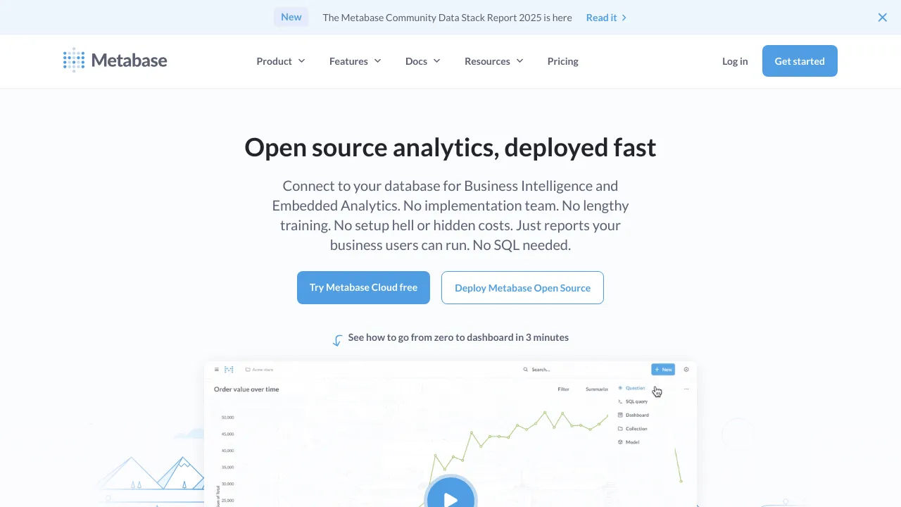 Screenshot of Metabase website