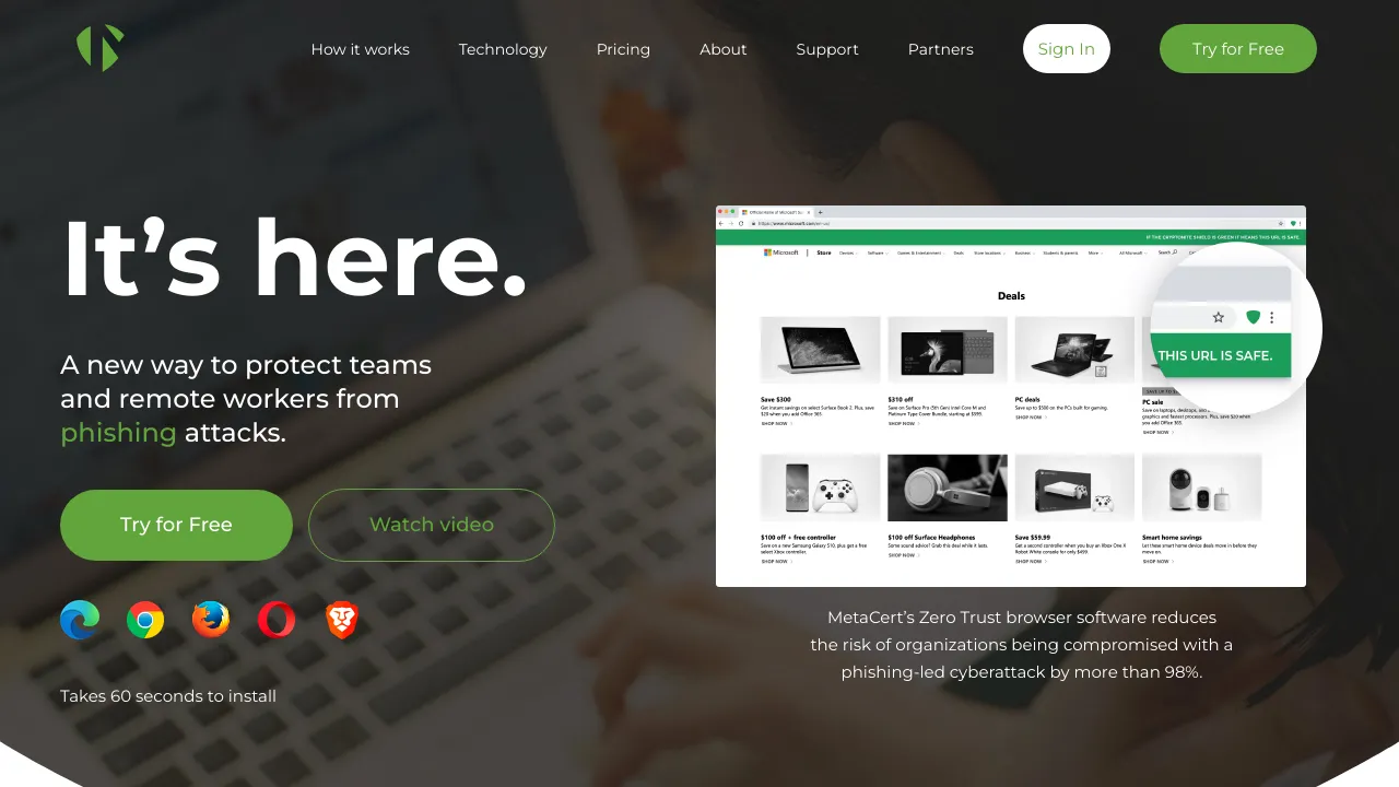 Screenshot of Metacert website