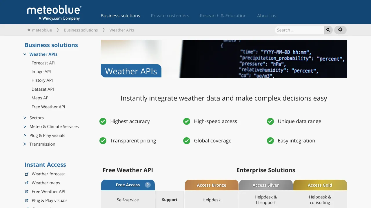 Screenshot of Meteoblue website