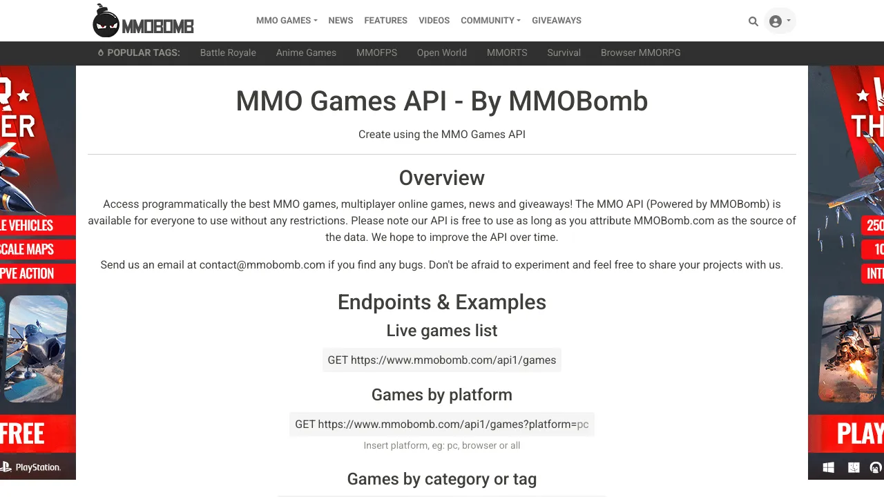 Screenshot of MMO Games website