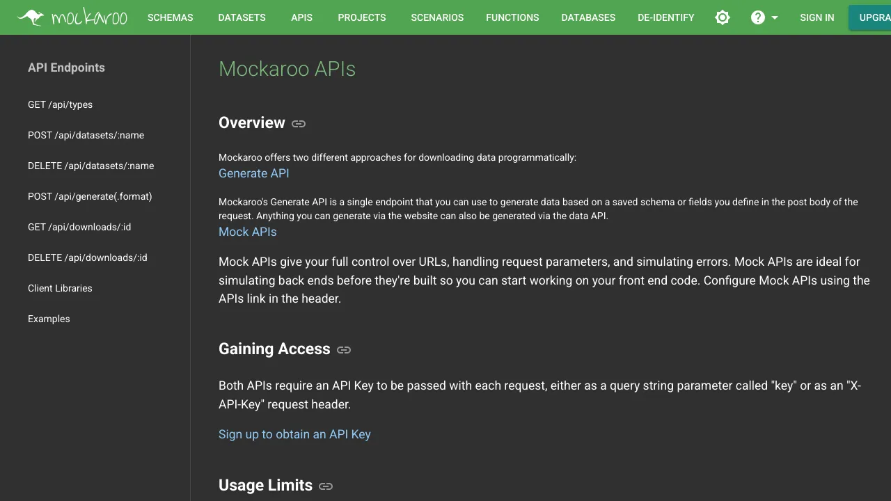 Screenshot of Mockaroo website