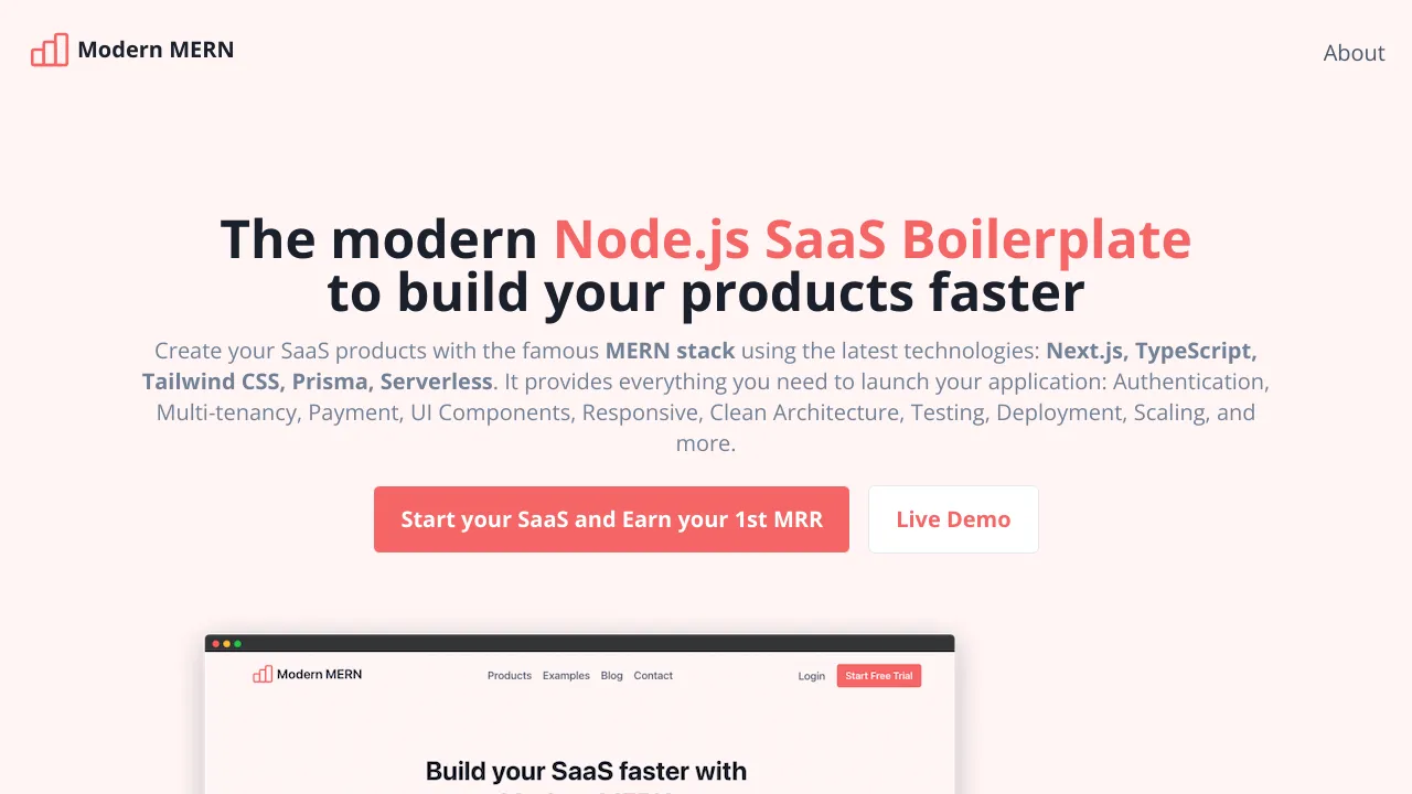 Screenshot of Modern MERN website