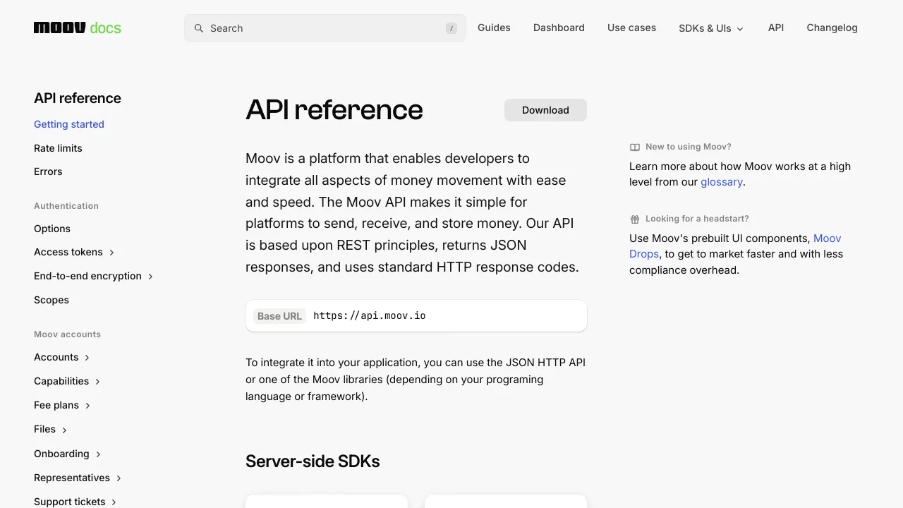 Screenshot of Moov website