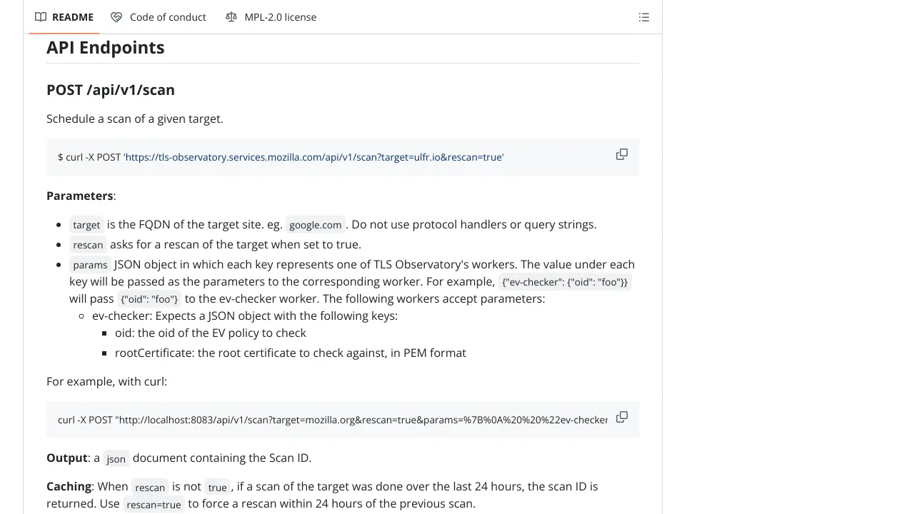 Screenshot of Mozilla TLS Observatory website