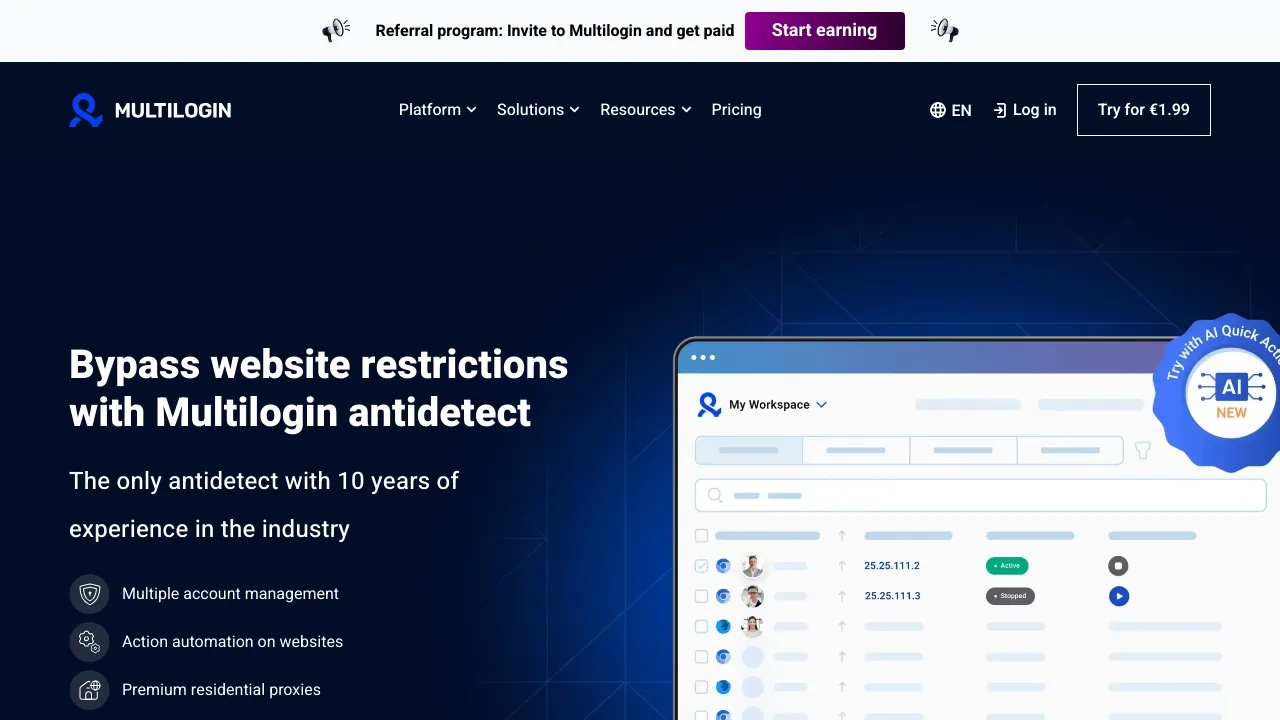 Screenshot of Multilogin website