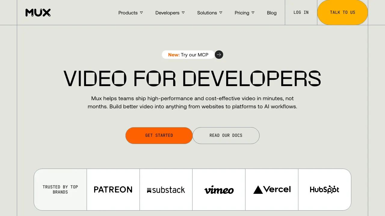 Screenshot of Mux website