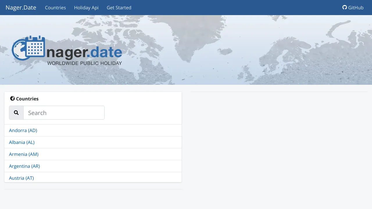 Screenshot of Nager.Date website