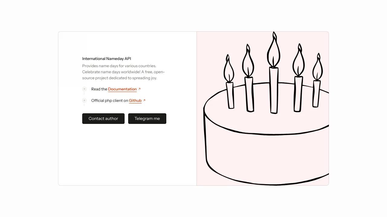 Screenshot of Namedays Calendar website