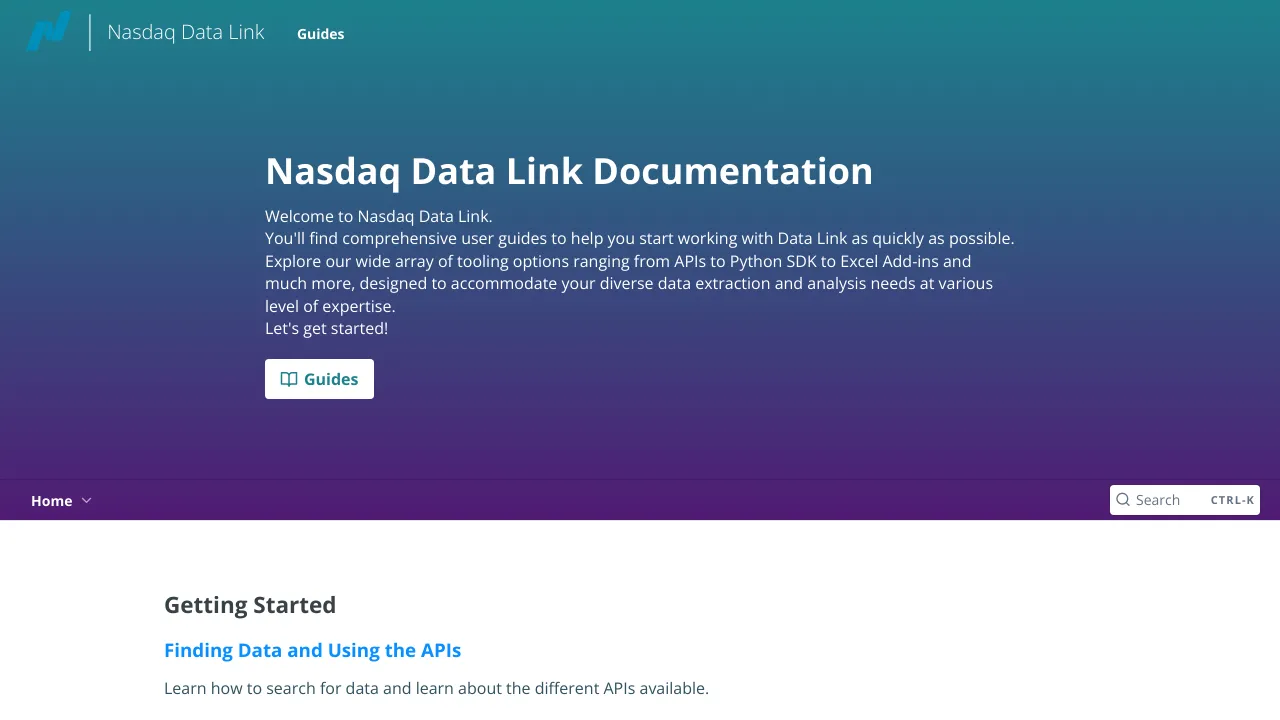 Screenshot of Nasdaq Data Link website
