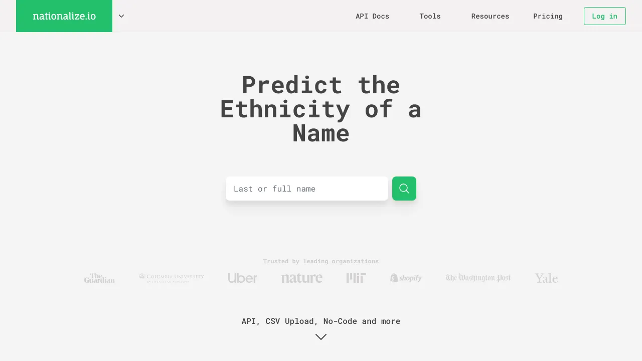 Screenshot of Nationalize.io website
