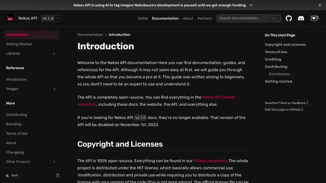 Screenshot of Nekos API website
