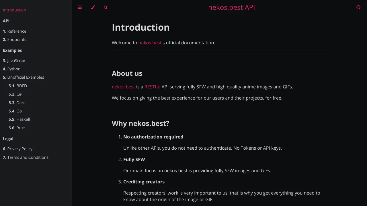 Screenshot of NekosBest website