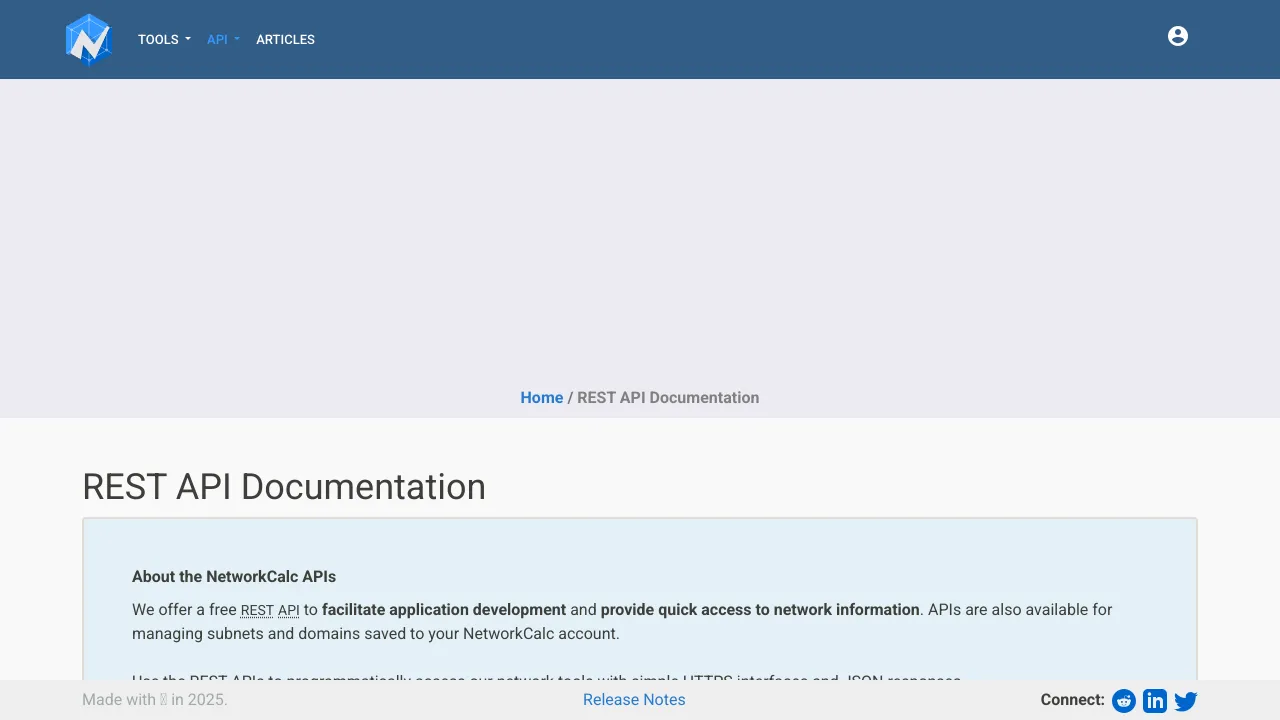 Screenshot of NetworkCalc website