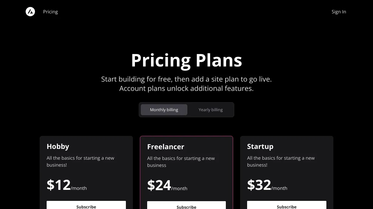 Screenshot of Next.js Subscription Payments website