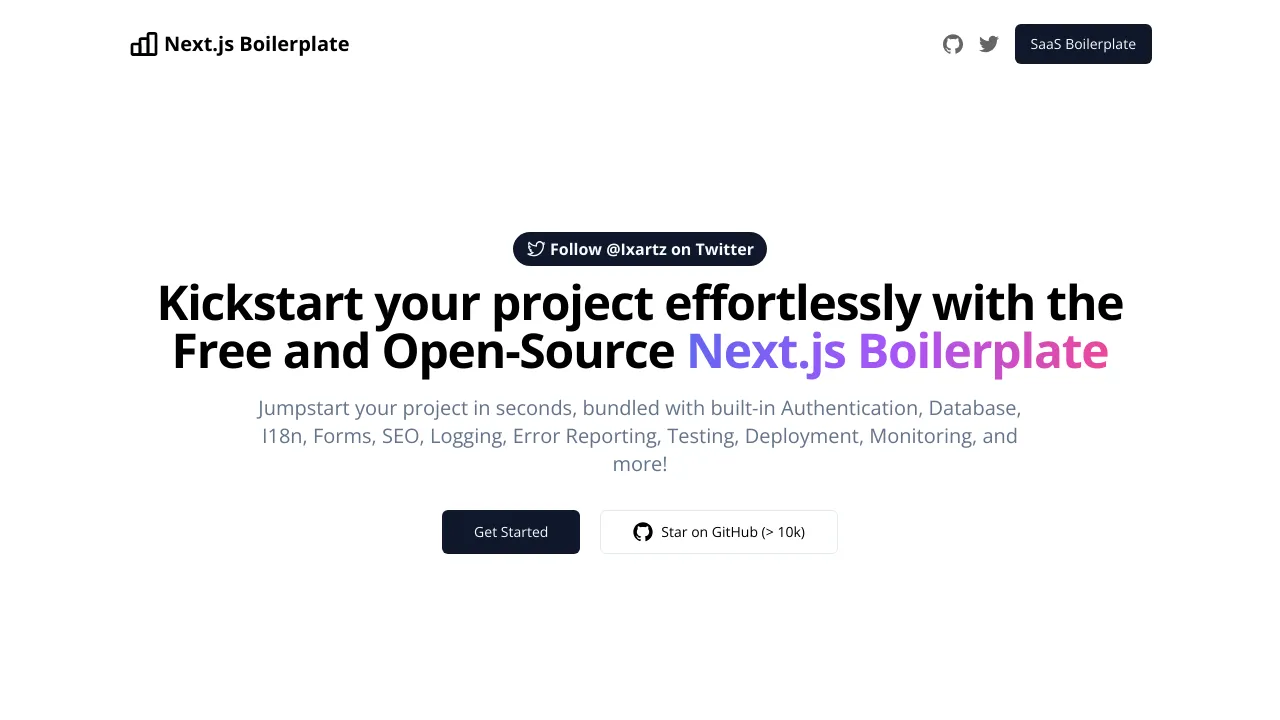 Screenshot of Next.js Boilerplate website