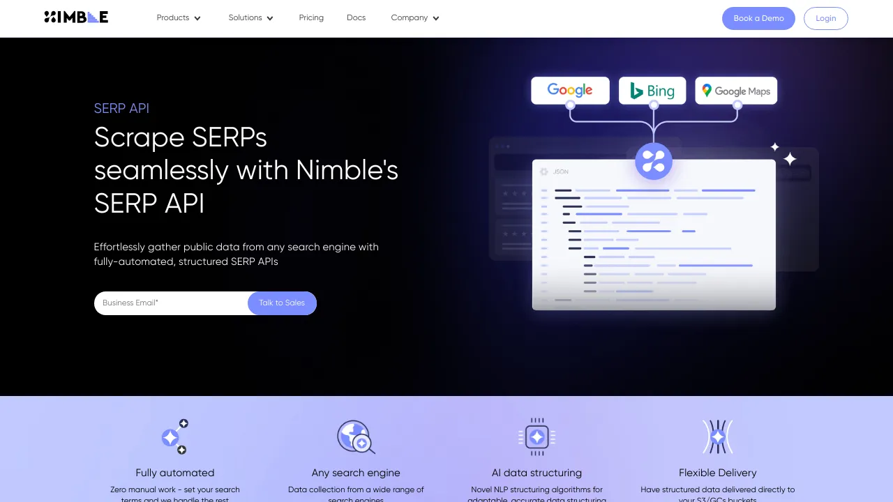 Screenshot of Nimble API website