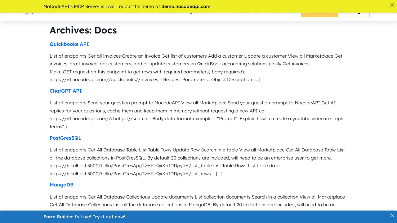 Screenshot of NoCodeAPI Screenshot website