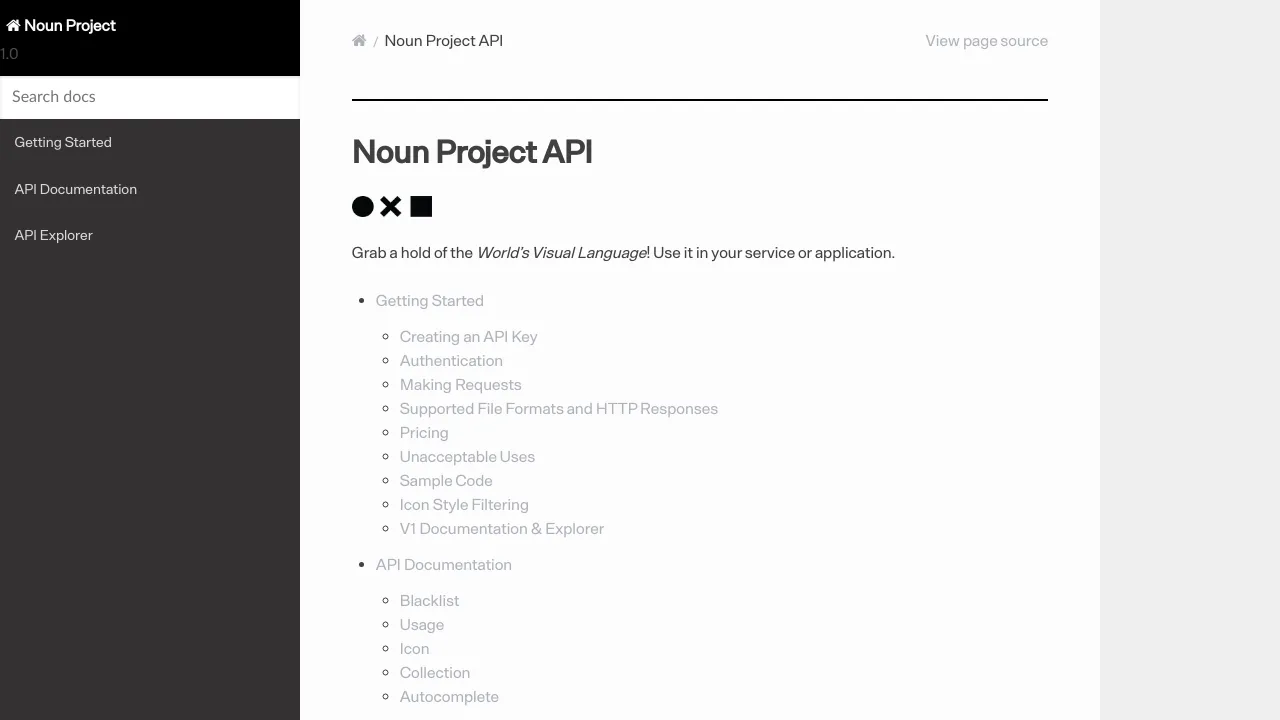 Screenshot of Noun Project website