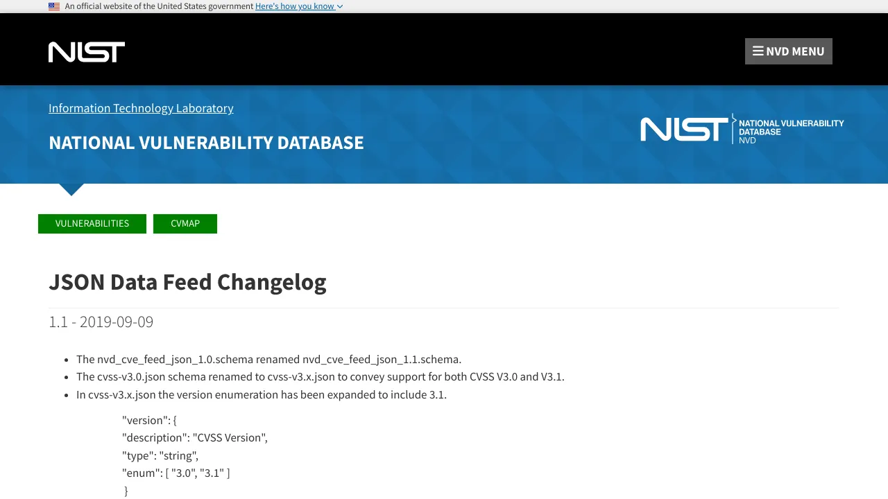 Screenshot of NVD (National Vulnerability Database) website
