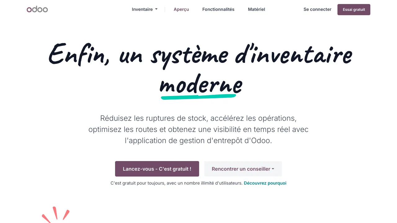 Screenshot of Odoo Inventory website