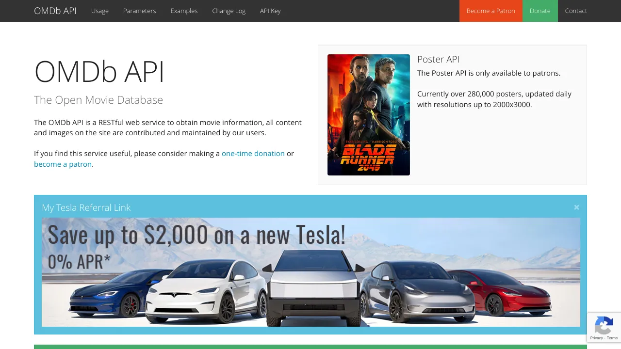 Screenshot of OMDb website