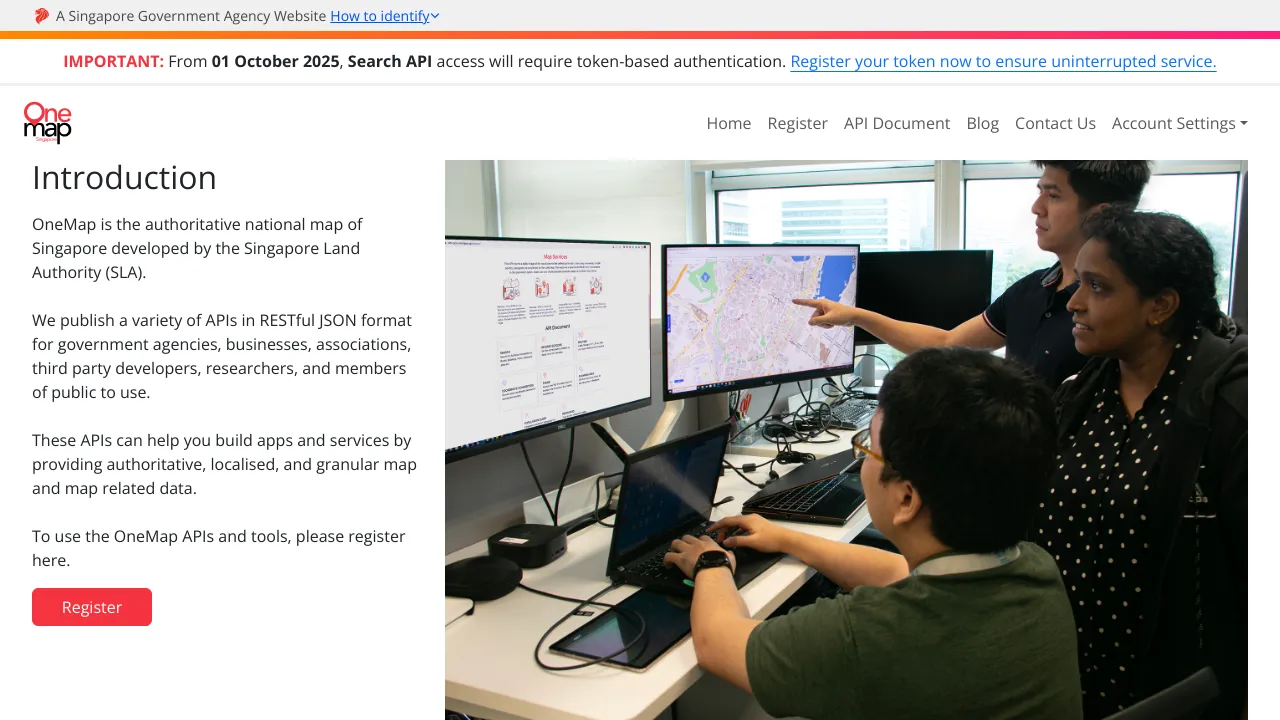 Screenshot of One Map Singapore website