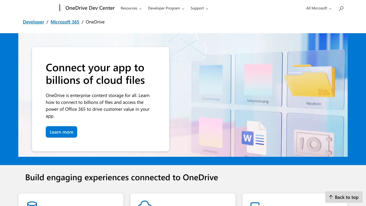 Screenshot of OneDrive website