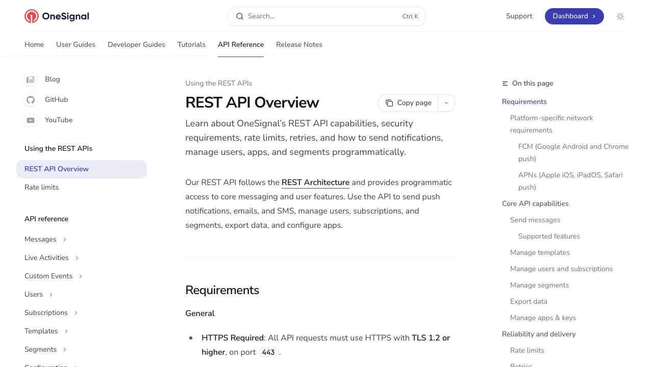 Screenshot of OneSignal website