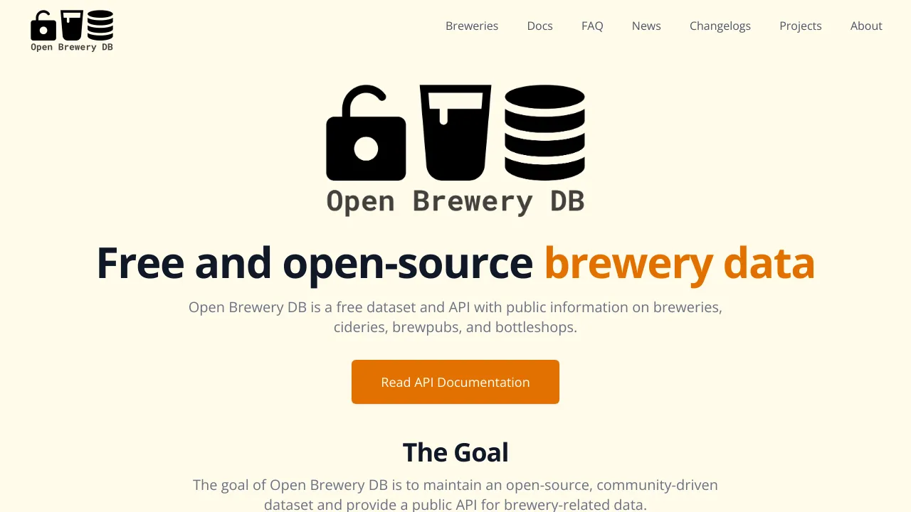 Screenshot of Open Brewery DB website