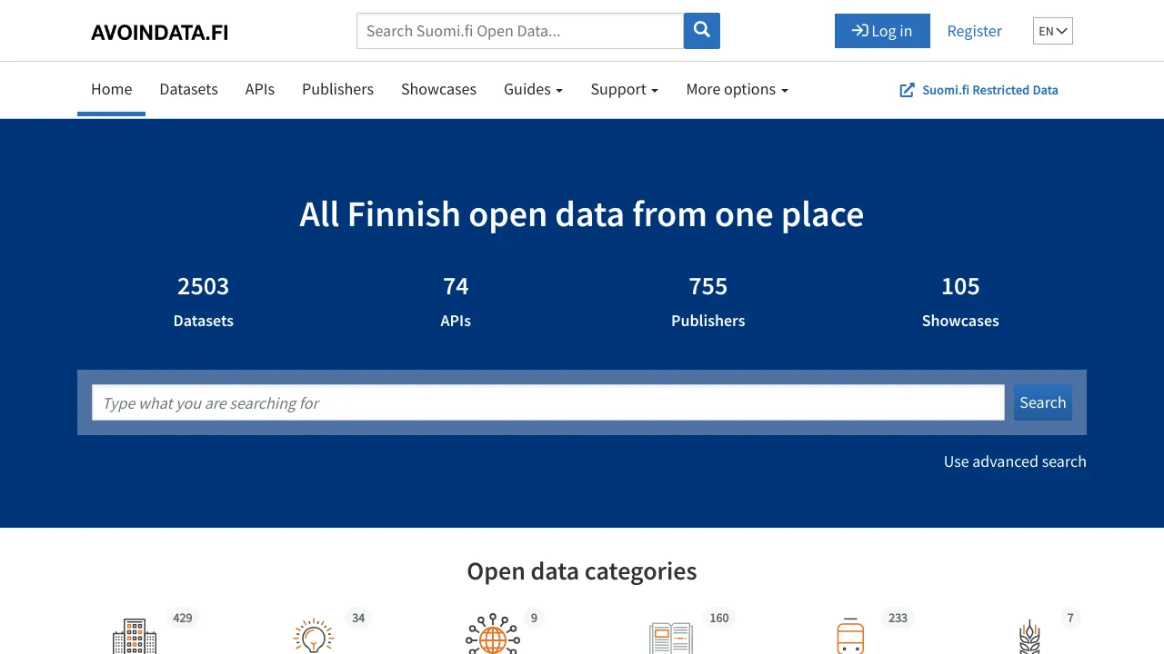 Screenshot of Open Government Finland website