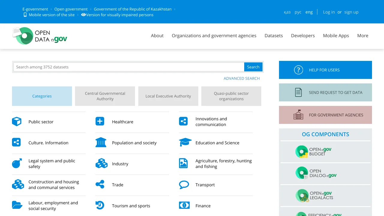 Screenshot of Open Government Kazakhstan website