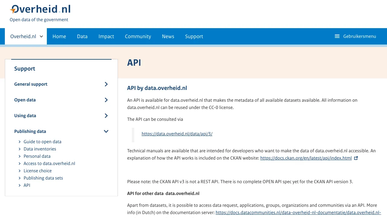 Screenshot of Open Government Netherlands website