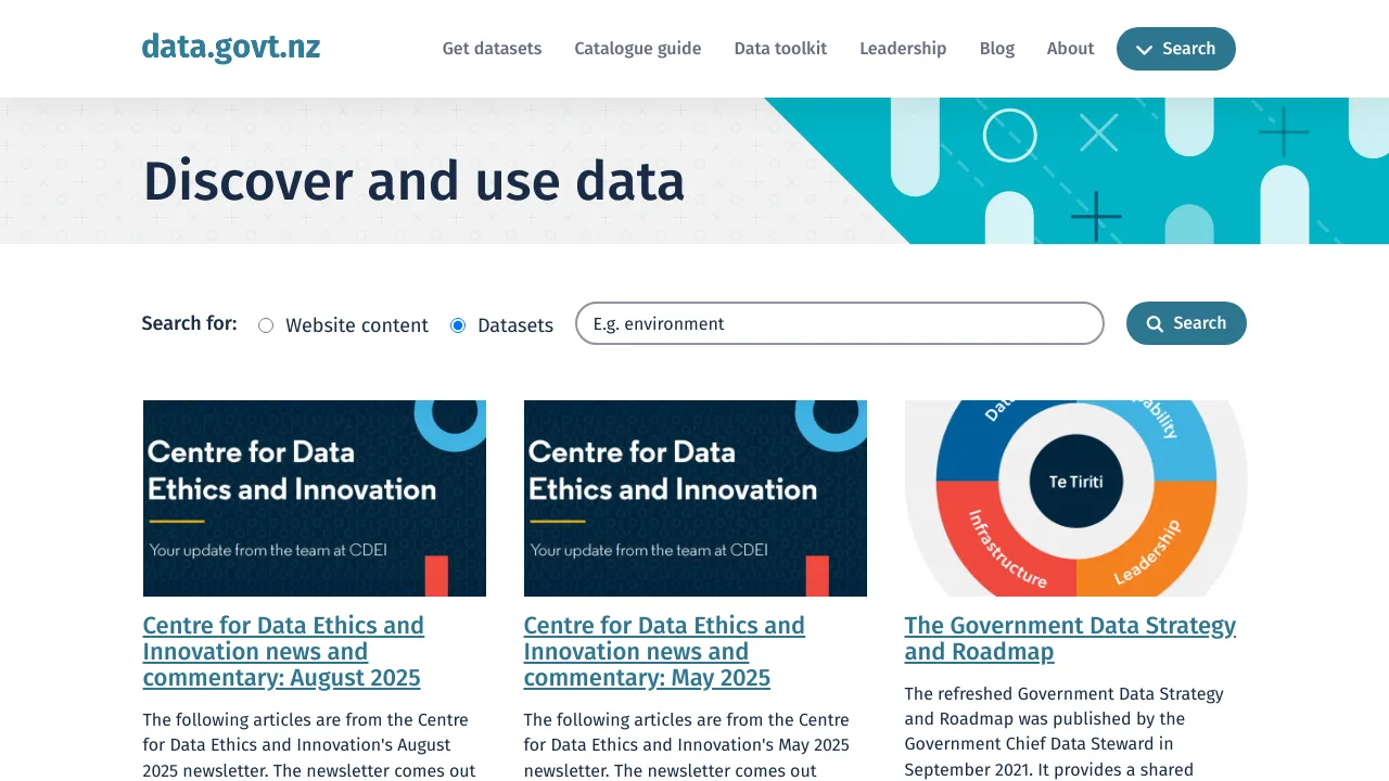 Screenshot of Open Government New Zealand website