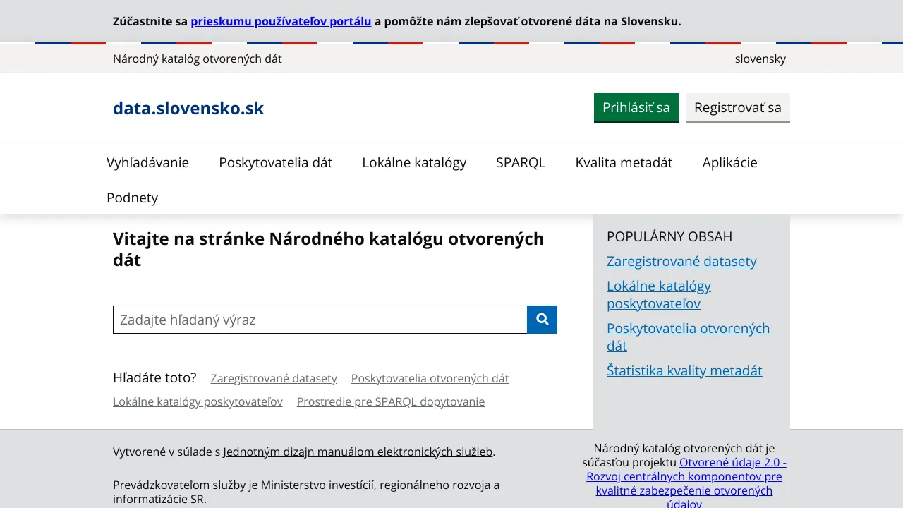 Screenshot of Open Government Slovakia website