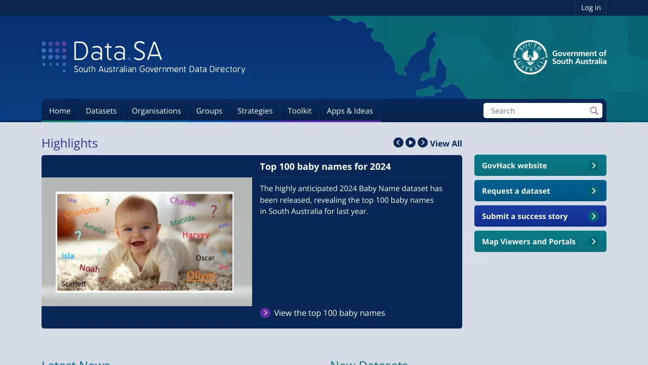 Screenshot of Open Government South Australian website