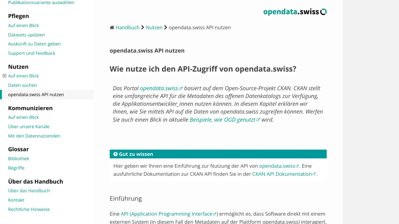 Screenshot of Open Government Switzerland website