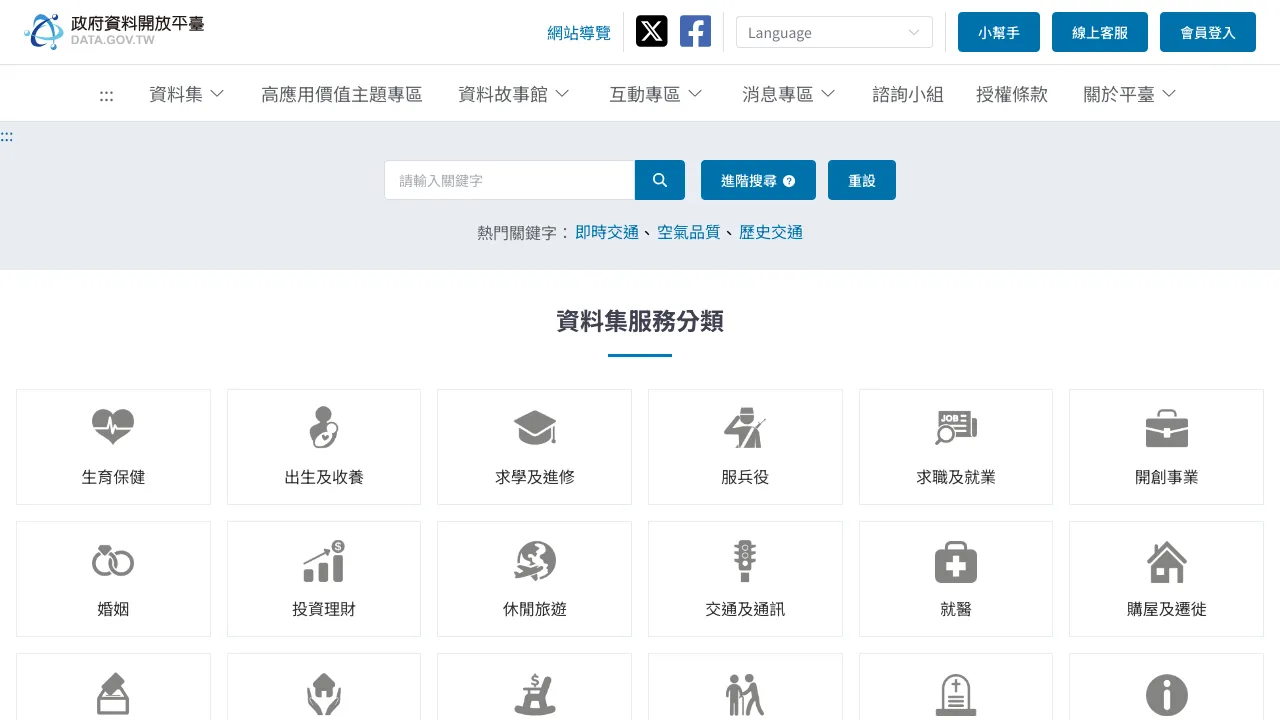 Screenshot of Open Government Taiwan website