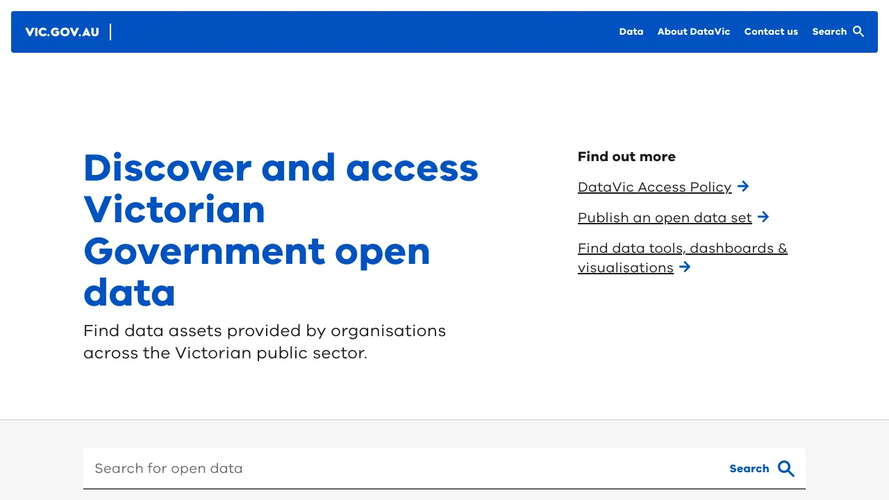 Screenshot of Open Government Victoria website
