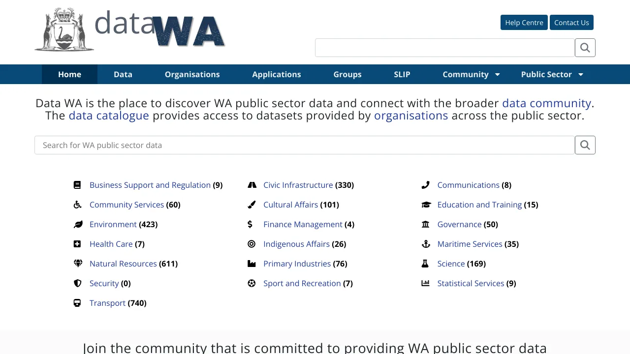 Screenshot of Open Government West Australia website