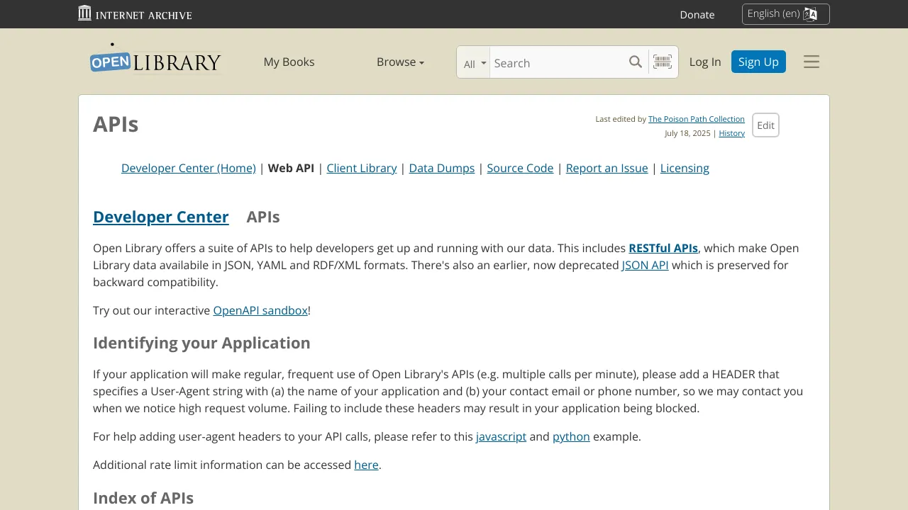 Screenshot of Open Library website