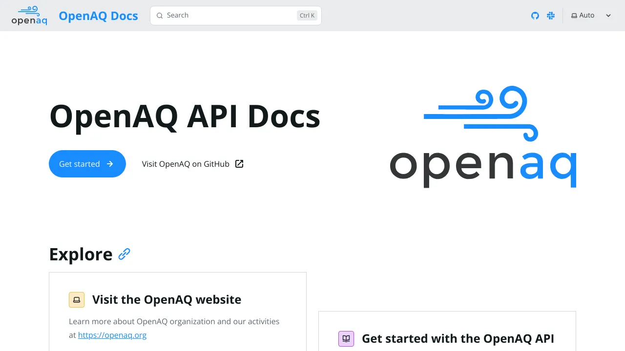 Screenshot of OpenAQ website